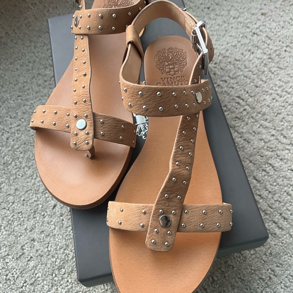 Vince Camuto Brown Studded Sandals - Picture 2 of 8